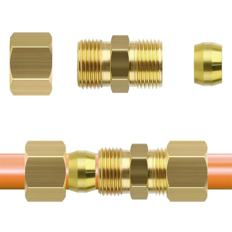 Home Appliance Brass Compression Tube Fittings 1/4inch Od Pipe Connector for Refrigerator Water Line Plumbing Connection