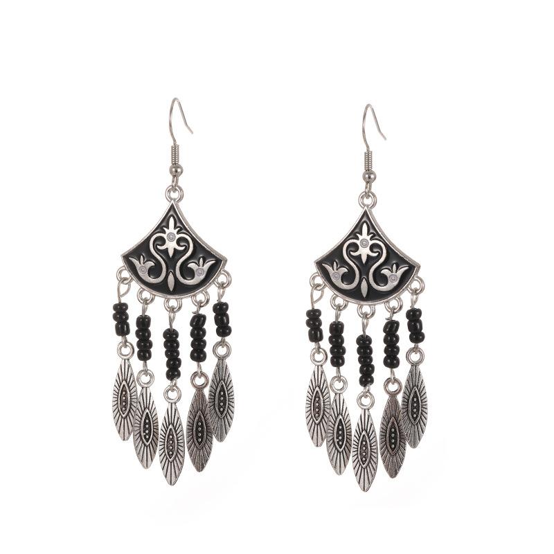 

Classical Ethnic Drop Glaze Geometric Earrings for Women Vintage Texture Beaded Dangle Earring Daily Vacation Jewelry чорний