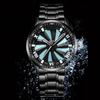 Men Quartz Watch Stainless Steel Rotating Wheel Clock Movement Casual Sports Wristwatch