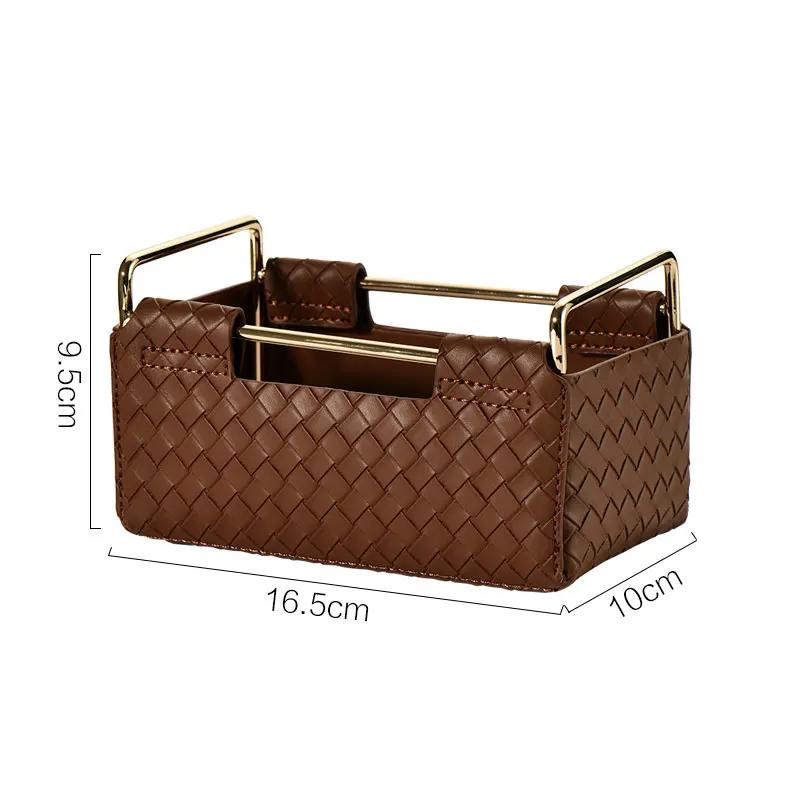 

Скандинавский органайзер для ванной и кухни из искусственной кожи, тканый косметический органайзер, коробка для хранения, держатель для кистей для макияжа, корзина для мелочей L&1