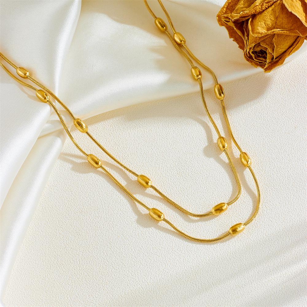 Edelstahl Doppellagige Schlangenkette Halskette, Modischer Vergoldeter Titanstahl, Nicht-Verblassendes Design.