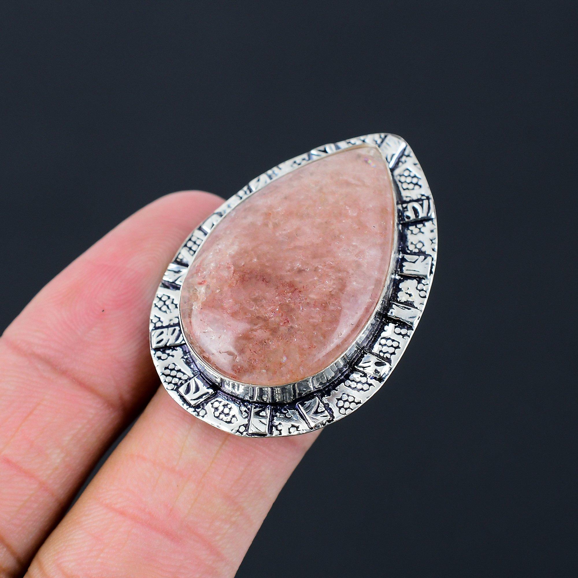 Friendship Day Deal Strawberry Quartz Stone 925 Silver New Solitaire Ring US 6.5 6.5