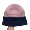 Simple two-color splicing wool hat women's autumn and winter warm niche versatile ear protection hat large version knitted pullover hat tide
