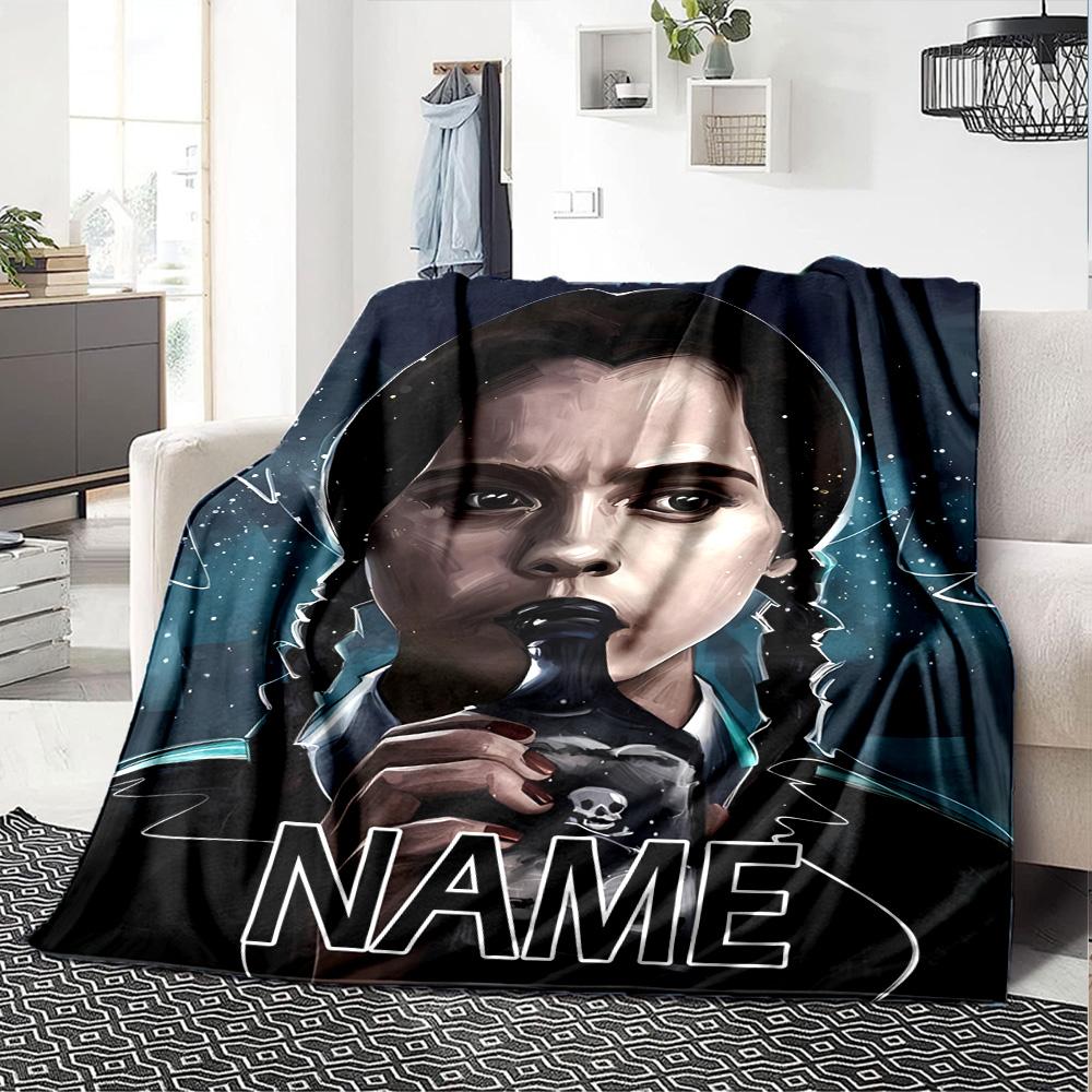Customizable Addams Family Wednesday4 Throw Blanket – Personalized Name, All-Season Cozy Snug Blanket, Machine Washable, Personalized Blanket