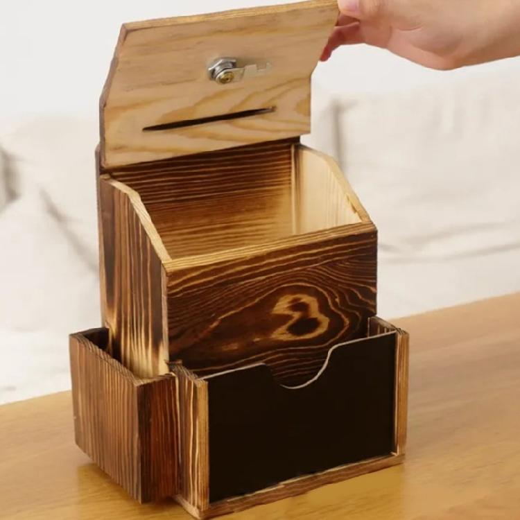 Handmade Wooden Mailbox Retros Lockable Compartment Detachable Board Storage Area Wall Mount Installation