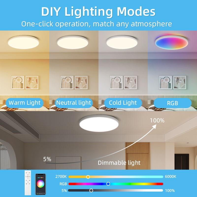 30W 40W 50W Living Room Kitchen Bedroom Modern Tri-color Lamps Dimmable Ceiling Light Remote Control LED Ceiling Lamp