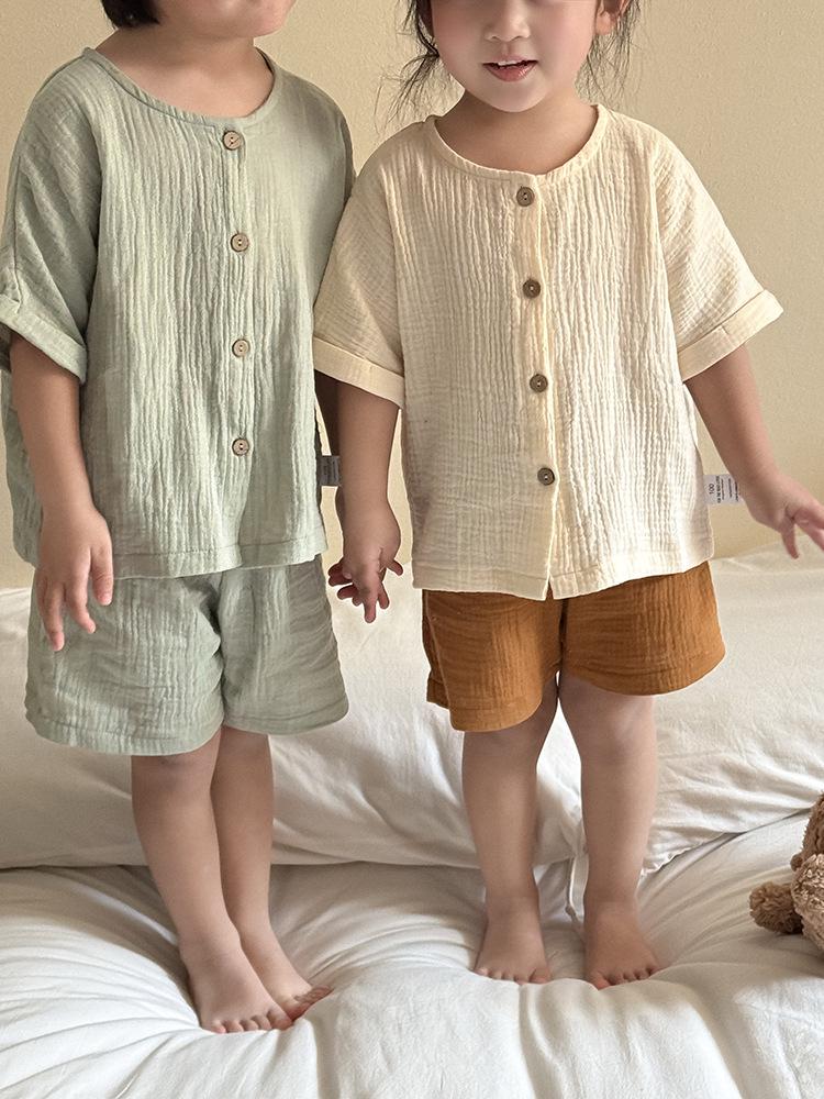 Set pigiama estivo 2025 in garza di cotone per neonati - Manica corta per bambini e bambine