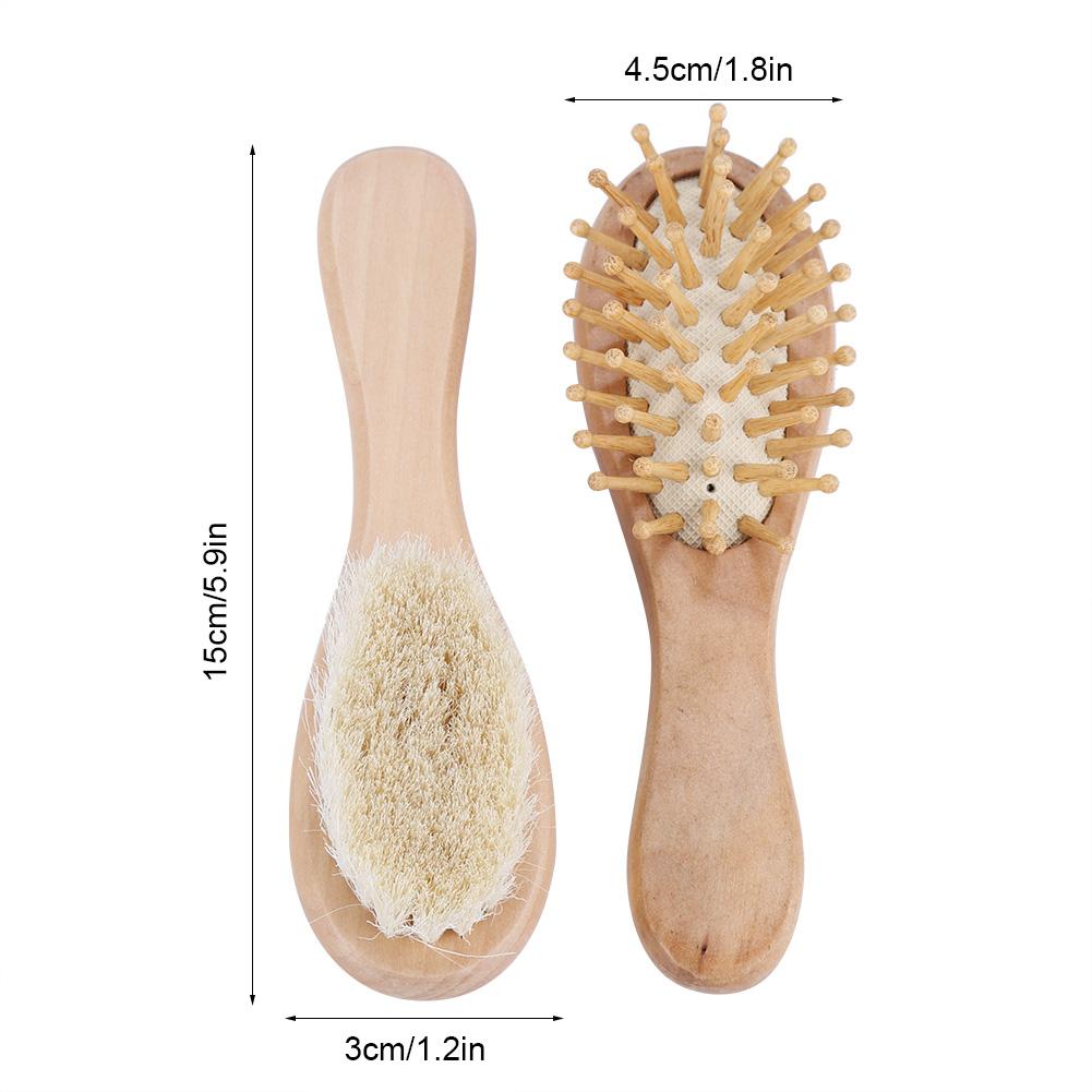 Baby Wooden Hair Brush and Comb Set Goat Hair for Newborns Toddlers Daily Care