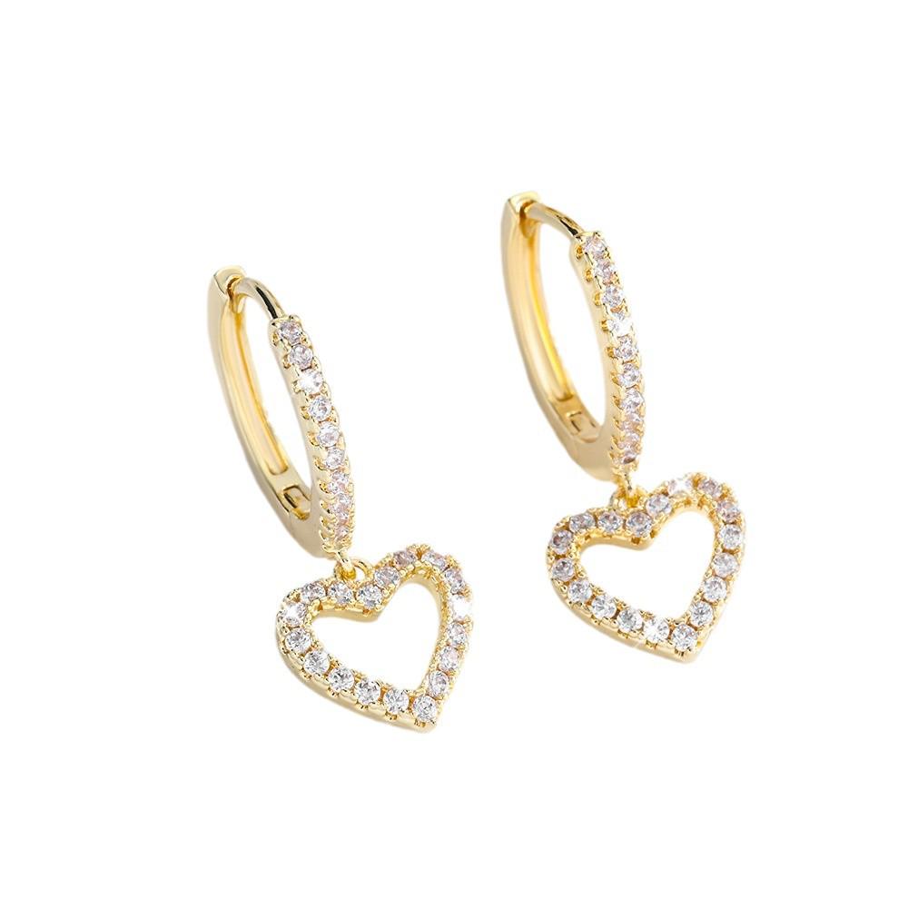 14K Gold Plated Heart Zircon Ear Cuffs - Stylish and Elegant Fashion Earrings