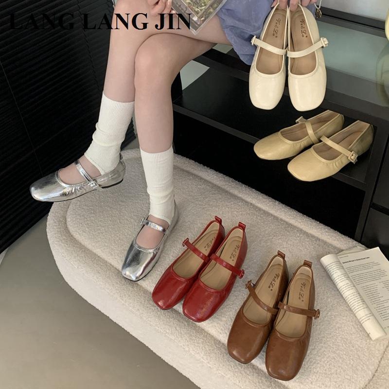 2025 New Women Flats Ballets Elegant Mary Jane Shoes Square Toe Shallow Slip On Ballerina Shoes Soft Ballet Casual Loafer Mujer