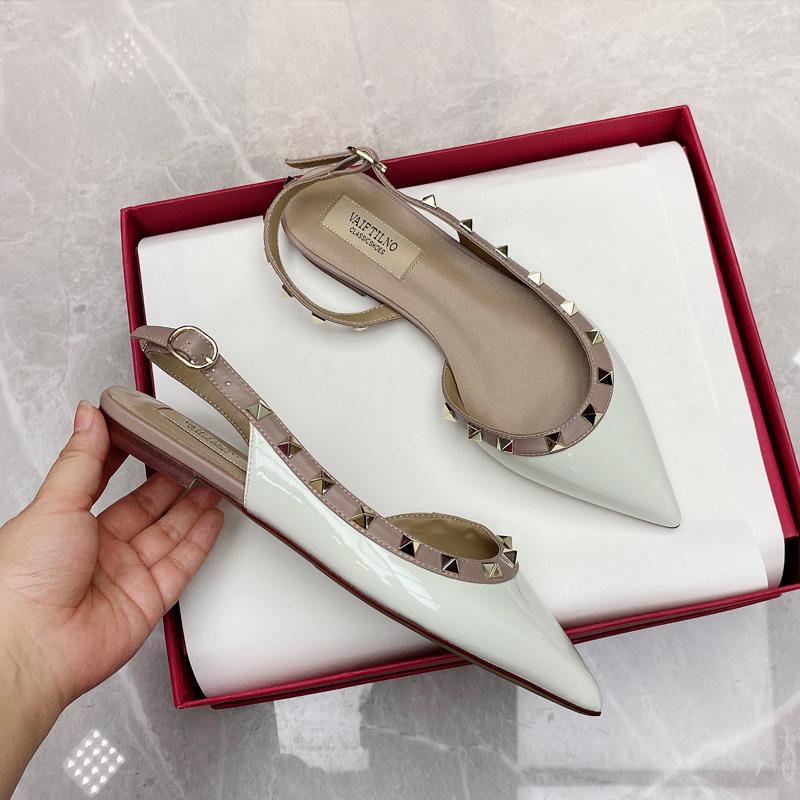 Spring and summer rivet tip one-word buckle flat shoes bag head flat heel leather willow shoes cool slippers women's outer wear