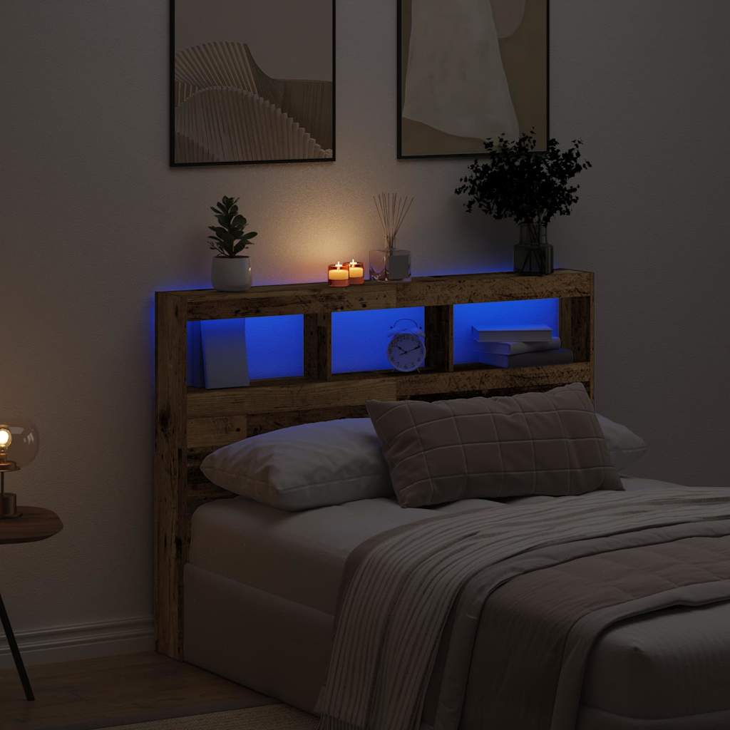 LED Headboard with Shelves Rustic Wood Look 140 x 17 x 102 cm