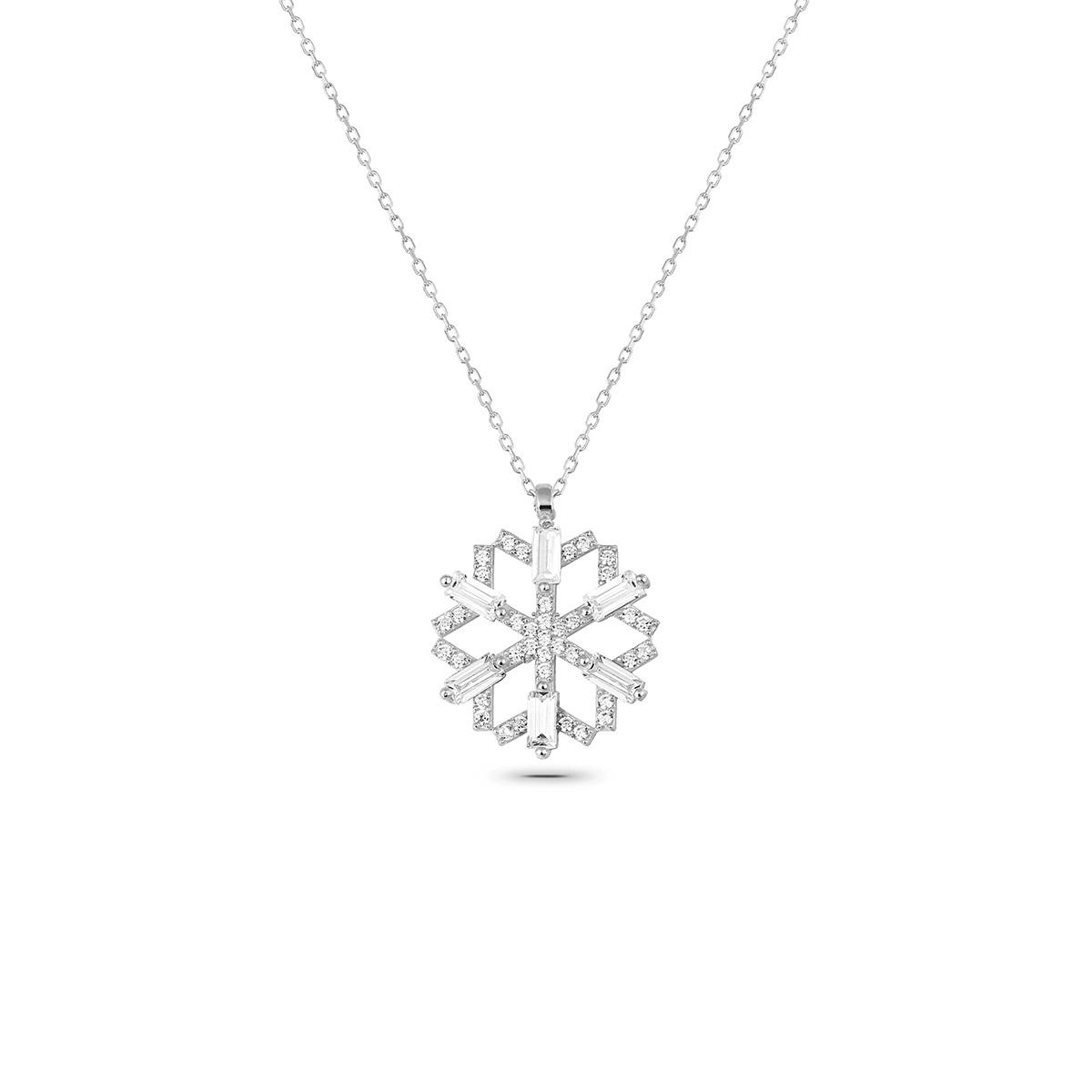 

Snow Flake Baget Zircon Silver Pendant Necklace