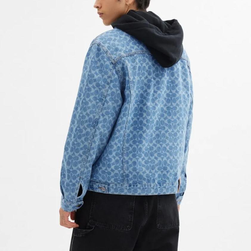 Coach Ss25 Classic Logo Denim Jacket Button Closure Men Jacket Washed-Blue CY411-LUN