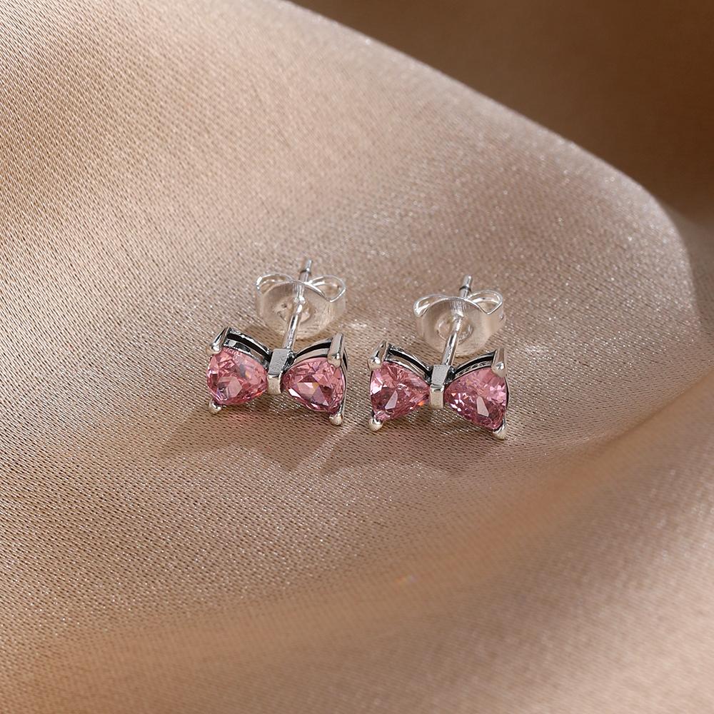 Red,pink, bow earrings are fit women with primitive charm. 925 silver earrings DIY birthday jewelry gift new