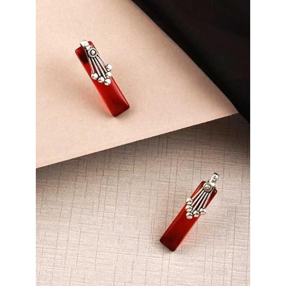 Brass Silver Oxidised Plating Red Embellishments Earrings For Women and Girls Earrings(Pack of 1-Pair)