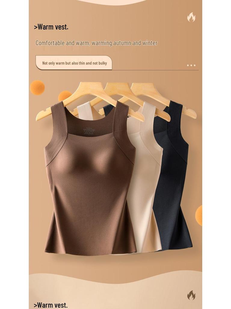 Autumn/Winter Seamless Cloud Nude Skin Warm Vest with Fixed Cups for Women