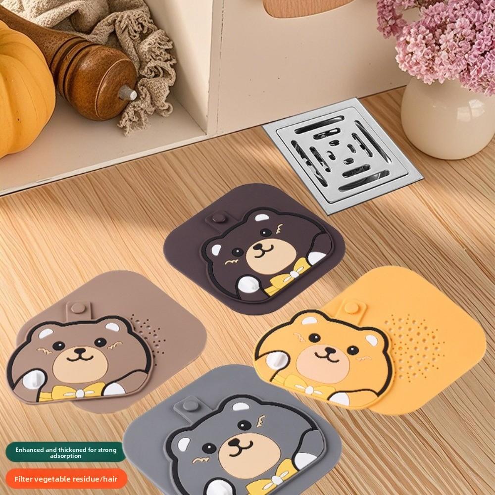 Cute 2 in 1 Sewer Floor Drain Cover Reusable Anti-blocking Shower Drain Cover Drainage Silicone Deodorant Mat For Kitchen Toilet