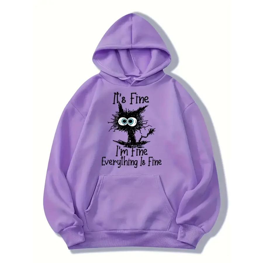 I'm Fine Everthing Is Fine Letter Printed Women Hoodies Fashion Fleece Hoody Creativity Pullover Street Loose Cotton Sweatshirts