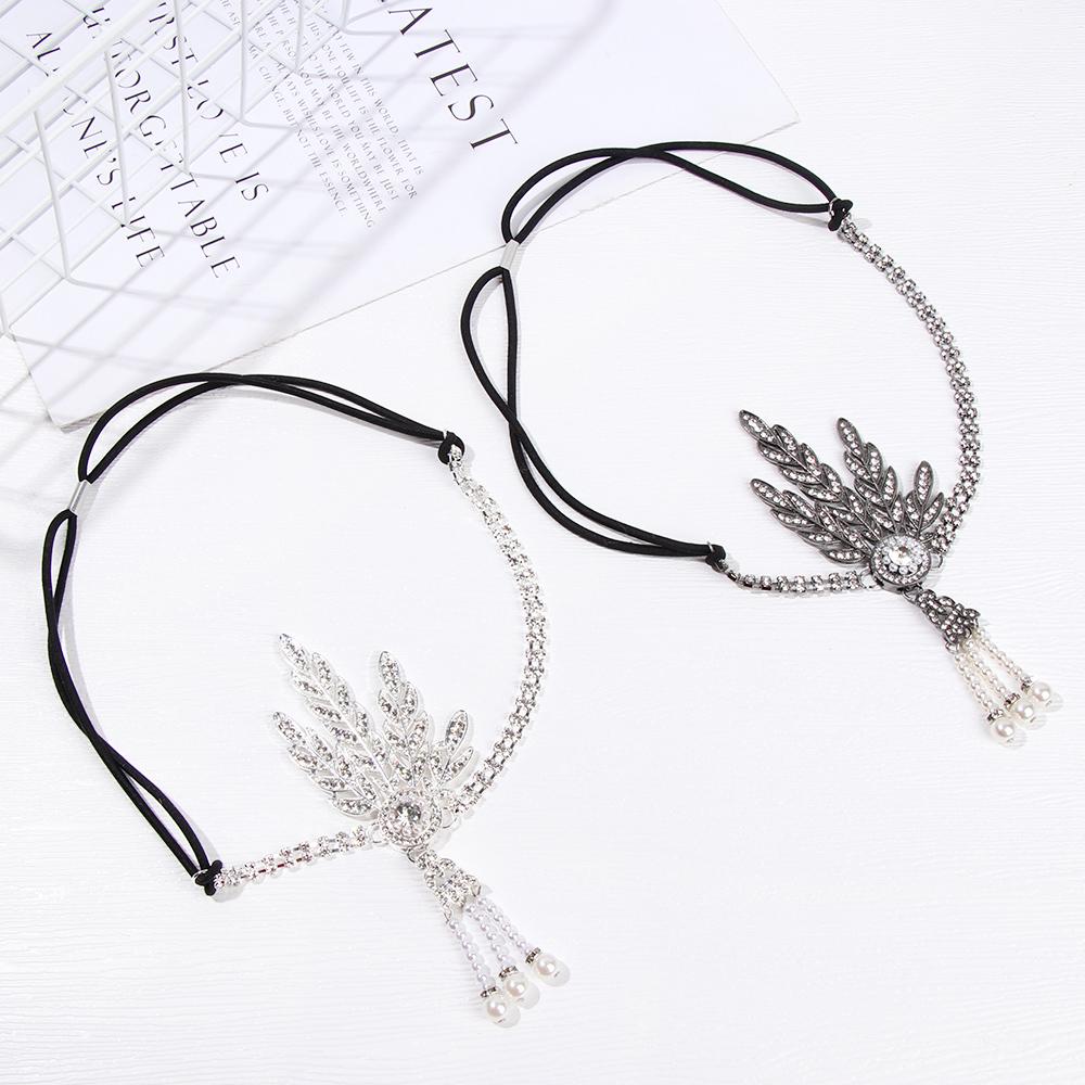 Elastischer Diamant-Kopfschmuck Elegante Kleideraccessoires Brautkopfschmuck Perlenstirnband Gatsby Flapper