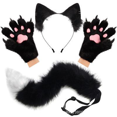 Funny Halloween Plush Fox Ears Animal Claws Gloves Simulation Animal Ears Headband Cos Set Props