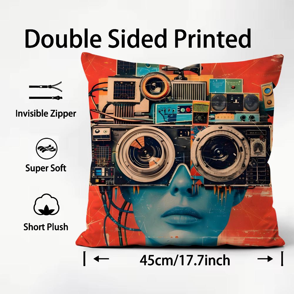 Retro Poster Luxury Cushion Cover Plush Fabric Soft DoubleSided Printed Sofa Warm Winter Home Child Gift Pillow Case