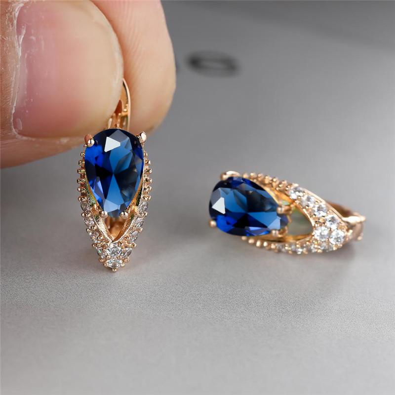 New drop-shaped emerald zircon plated champagne gold ear buckle wedding earrings women's jewelry