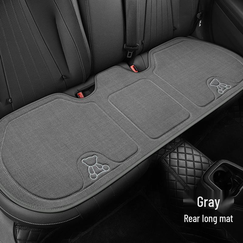 Four Seasons Universal Linen Car Seat Cushion - Cartoon Bear, Breathable, Half-Wrap Rear Seat Cover
