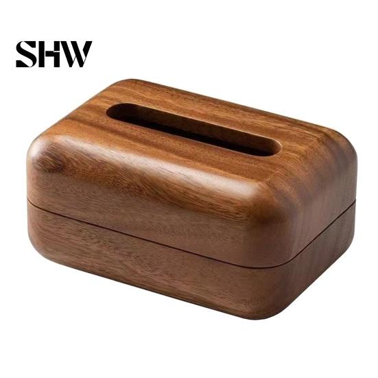Small Storage Box for Cotton Pads Solid Wood Tissue Box, Rectangular Wooden Dispenser, Flip Top Holder Lid Napkin Case Living Room Bedroom And