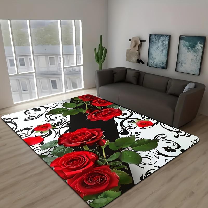 1 szt. antyzmęczeniowe dywaniki kuchenne, czerwony kwiat róży, wodoodporny, antypoślizgowy, gruby, wyściełany dywanik kuchenny, wytrzymały, wygodny, stojący dywanik kuchenny