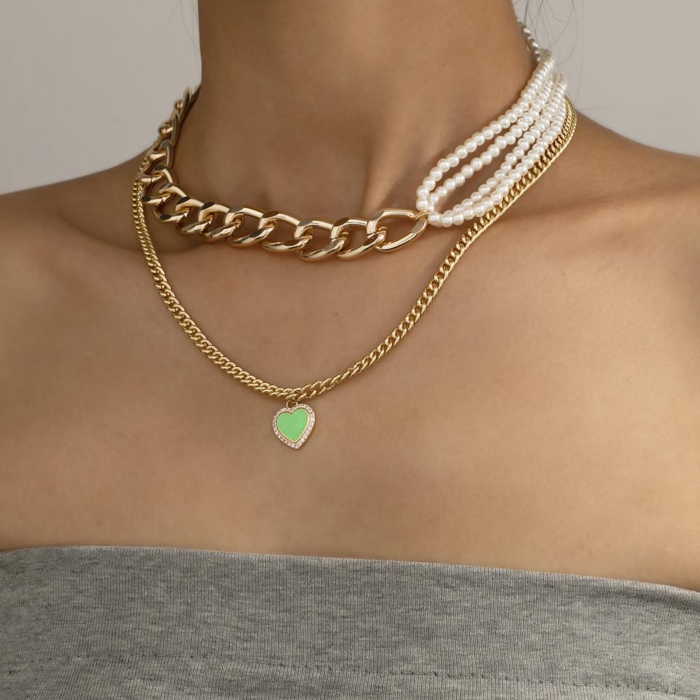 Elegant Heart Shaped Layered Pearl Chain Necklace For Women Stylish Fashion Jewelry