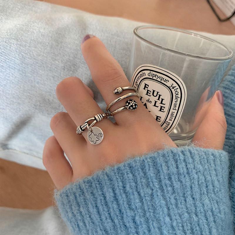 Style Korean Youthful Adjustable Bear Pattern Flower Ring For Women Chic Versatile And