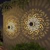 Year-round Outdoor Lighting Decorative Solar Lights Metal Hollow Pattern Step Wall Weather-Resistant Landscape Lamp Waterproof Fence for Garden