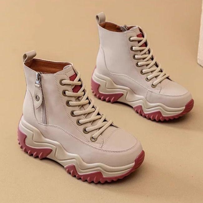 High-top Inner Heightening Women's Shoes, Wedge-heeled Short Boots, Casual Spring and Autumn Waterproof Non-slip Women's Boots