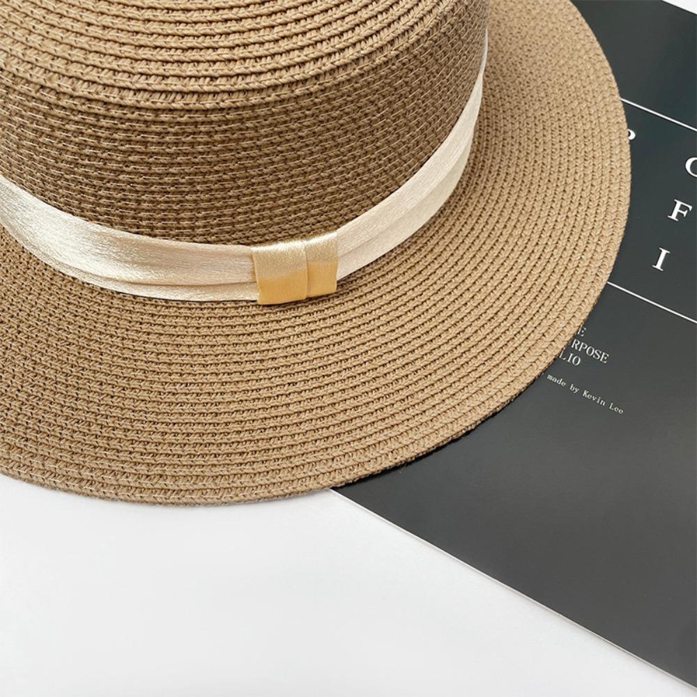 Breathable Straw Woven Hat Elegant Women's Sun Hat Retro Beach Flat Top Hat  Ladies