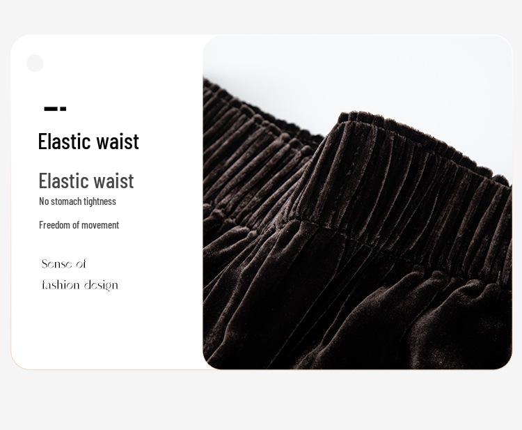 Silk Velvet High-Waist Wide-Leg Pants - Plus Size, Slimming, Mulberry Silk, Casual.