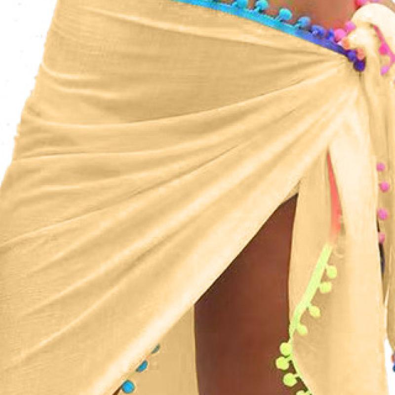 

Европа и Соединенные Штаты Цветная кисточка Газовая клетка Сращивание Пляжная юбка Юбка-бюстье на бретелях 68*160cm жёлтый