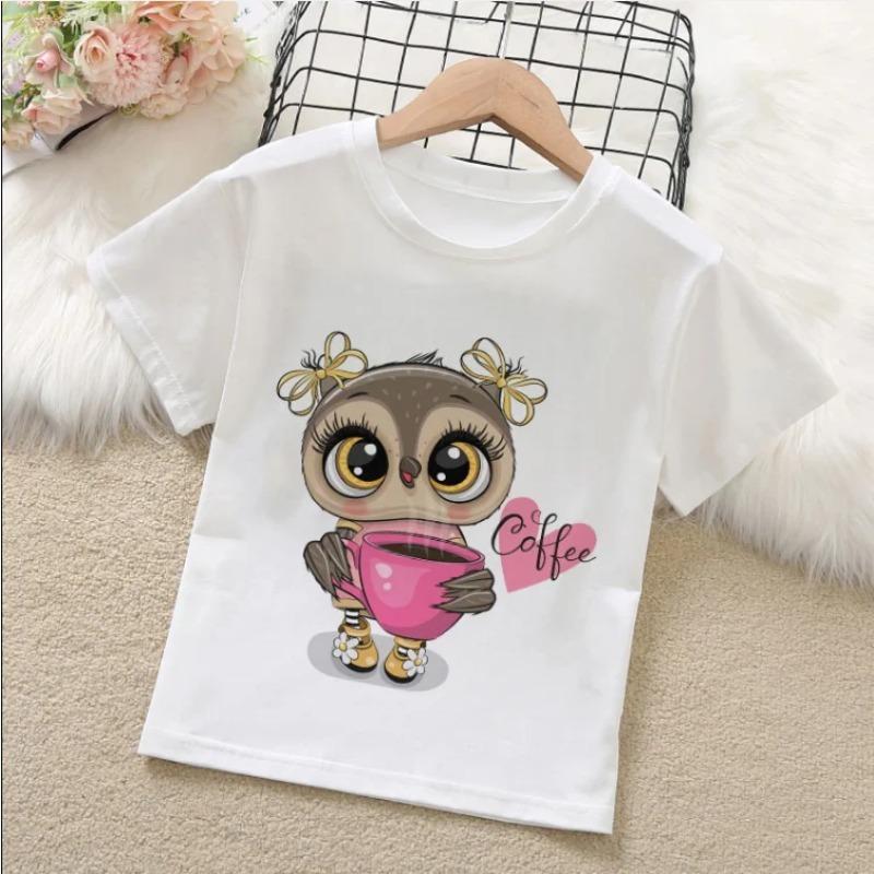 Summer Clothes for Children Owl Cartoon Print T-Shirt Baby Short Sleeve Top Kids Thin Section Wear
