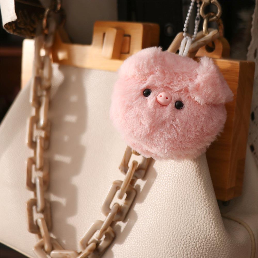 Soft Plush Pig Head Bag Pendant Animal Keychain Plush Pig Keychain  Female Lady Girl