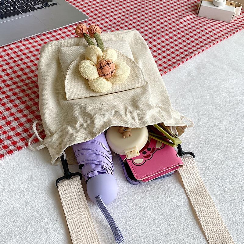 Cute Girl Crossbody Bag Casual Shoulder Bag Women Japanese Minimalist Drawstring Bucket Bag New Floral Design
