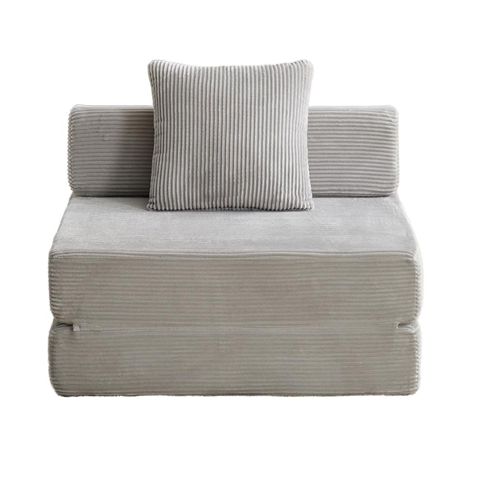 Floor Couch,Compression Sofa,Convertible Sofa Bed-with Pillow Back Support Armrest,Corduroy Fabric,for Living Room Bedroom,Light Grey