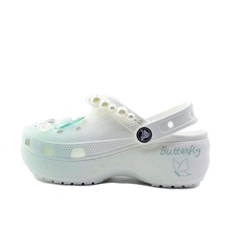 Crocs Classic Platform Clog EVA Pothos Butterfly Wings Beach Travel Versatile Fashion Trend Hole Shoes for Men and Women Green