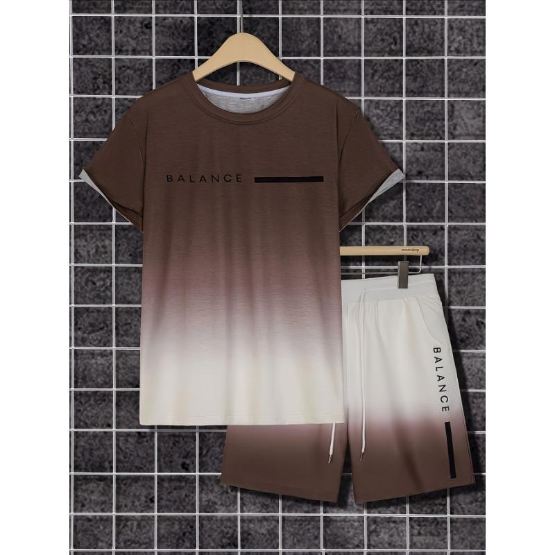 Men s casual short-sleeved T-shirt and shorts set, 3D printing creative design S