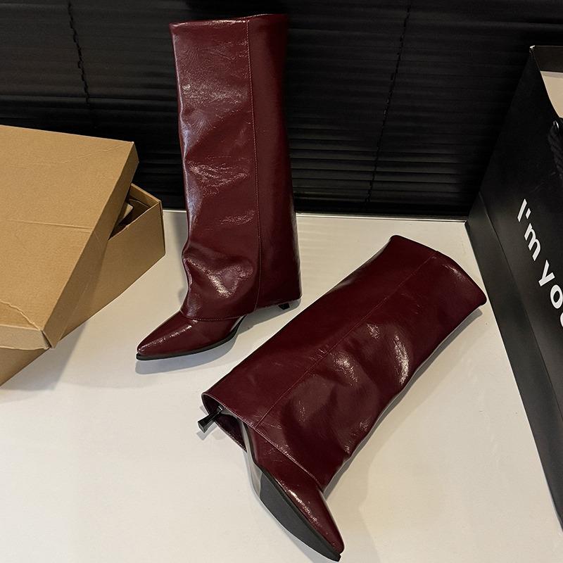 Thin Folkel Single Boots Autumn New Pointed Toe Metal Belt Buckle Anti-Slip Wear-Resistant Sleeve Tall Boots