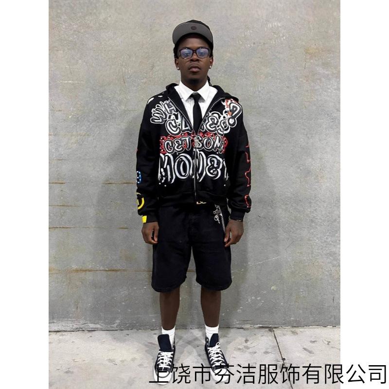 2026 Popular Hip Hop Casual 3D Printing Long Sleeve Zipper Hooded American Sweater High Street Personality Dark Man