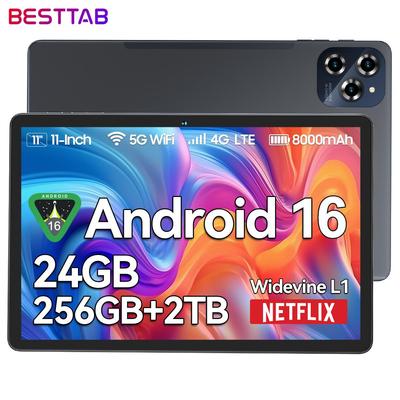 BESTTAB  W90 11 Inch Tablet Android 16 ,24GB RAM 256GB Memory(2TB TF),Large Display Widevide L1,Octa-core T615, 8000mAh,5G WiFi,4G LET,18W