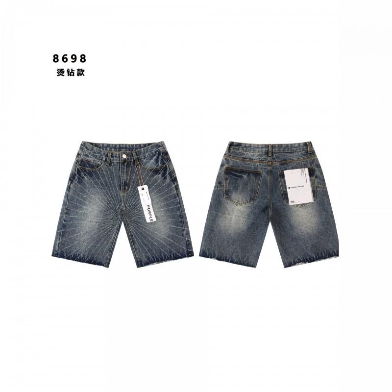 Lila Vintage Gewaschene Jeansshorts Herren Entspannte Gerade Passform Lässige Streetwear