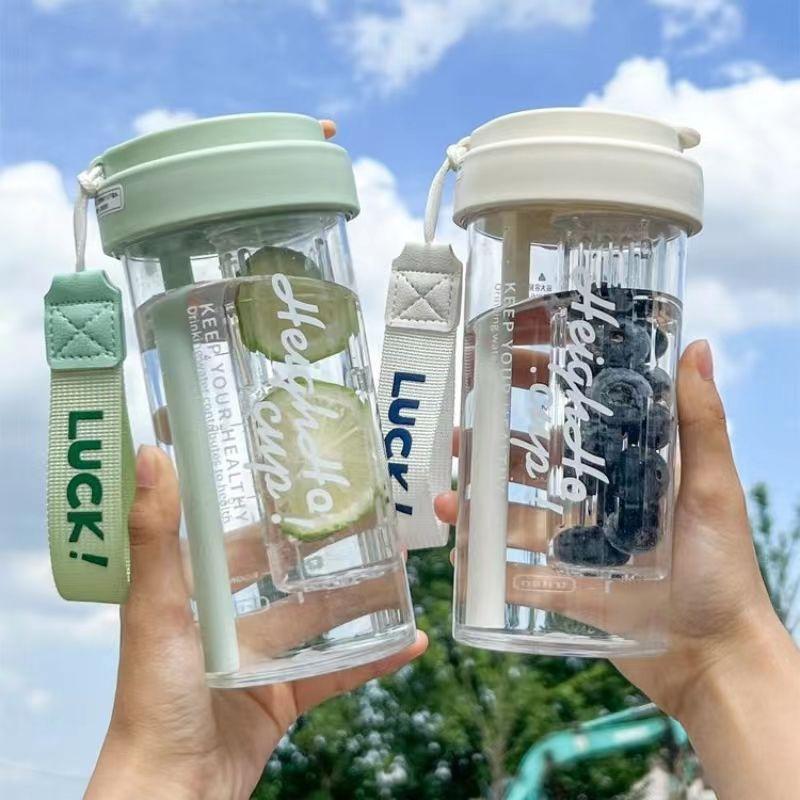 600Ml Water Cup Handy Cup Sports Water Bottle Food Grade Material Tea Partition Water Cup Female Straw Cup Summer Portable