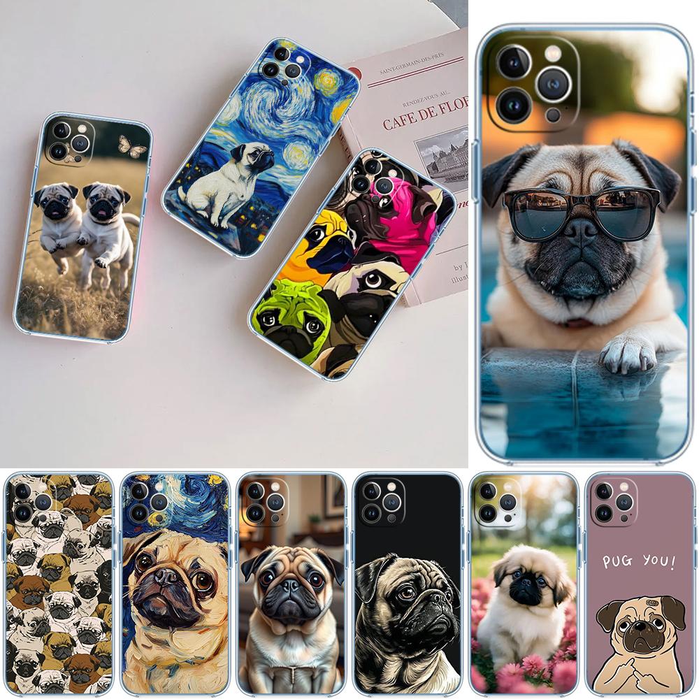 MY6 Cute Pug Dog Transparent Phone Case for Motorola Moto G40 G04 G05 One Ace Action Fusion + Plus Hyper Macro Vision Zoom