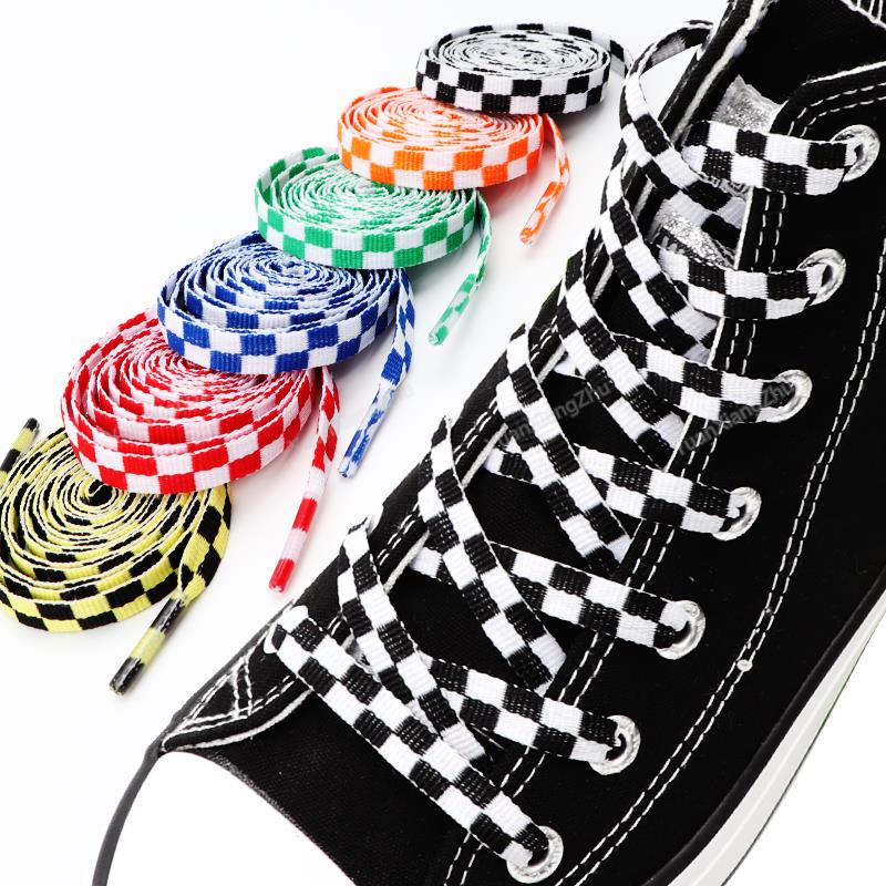 1Pair New Fabric Canvas Shoe Laces Black White Plaid Shoelaces Sneakers Laces Flat Shoelace Shoes Strings 100/120/140/160/180cm